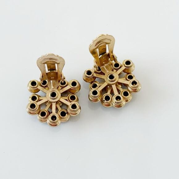 Vintage Czech Rhinestone Clip On Earrings Blue - Picture 5 of 9